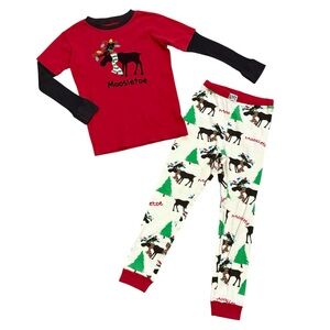 Lazy One Red and White Moose Pajama Set